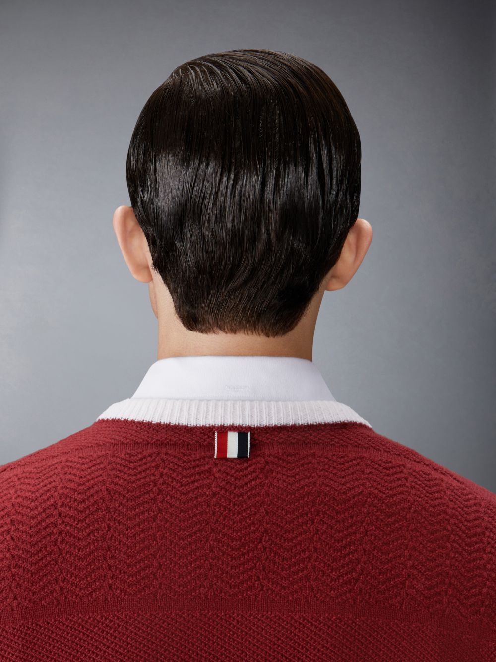 Men Thom Browne Merino Wool 4-Bar Textured Rugby Stripe Crew Neck Pullover Red | CZF05N29658