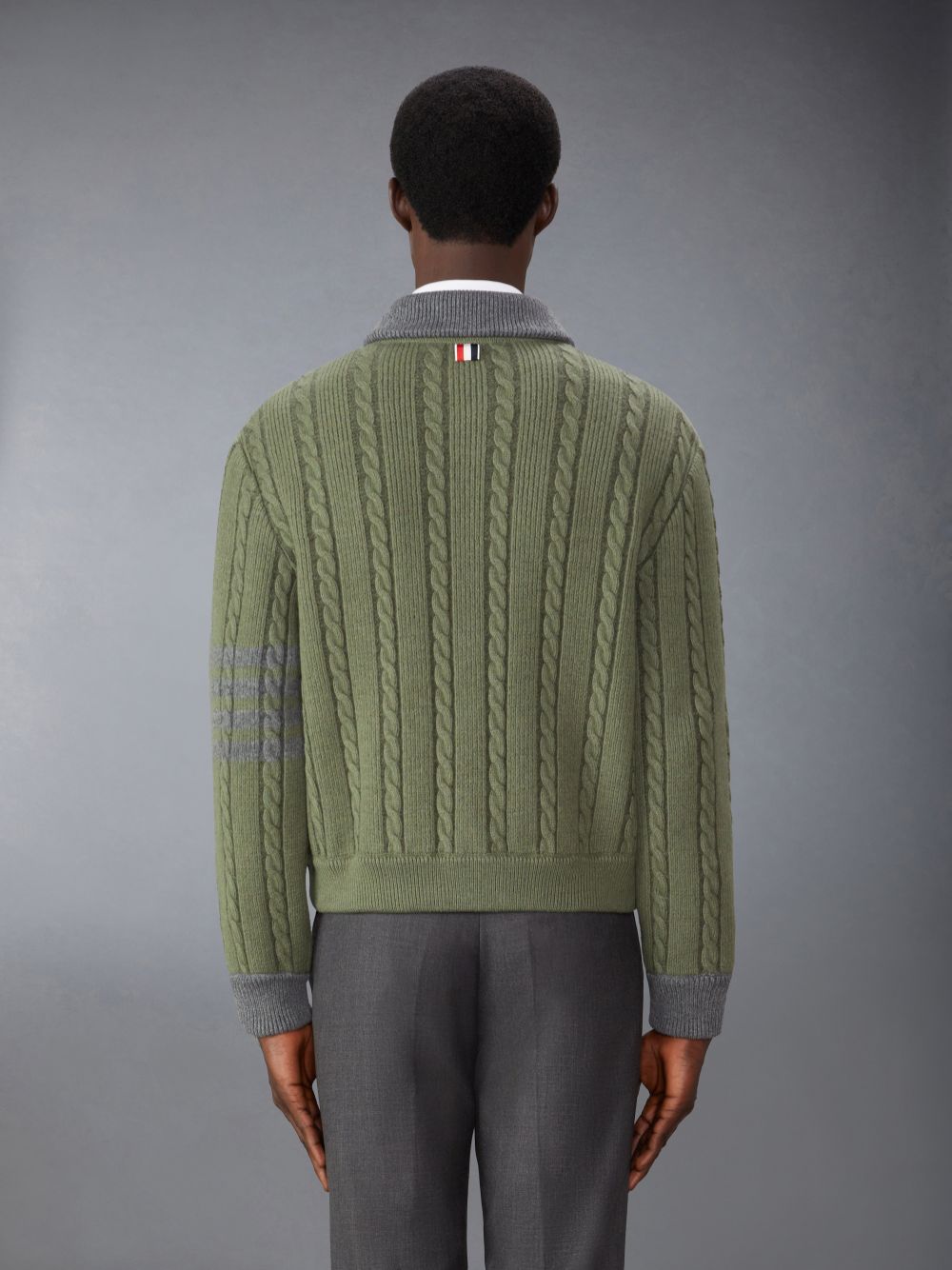 Men Thom Browne Merino Wool and Cotton Cable Bomber Jackets Green | MGG01C92339