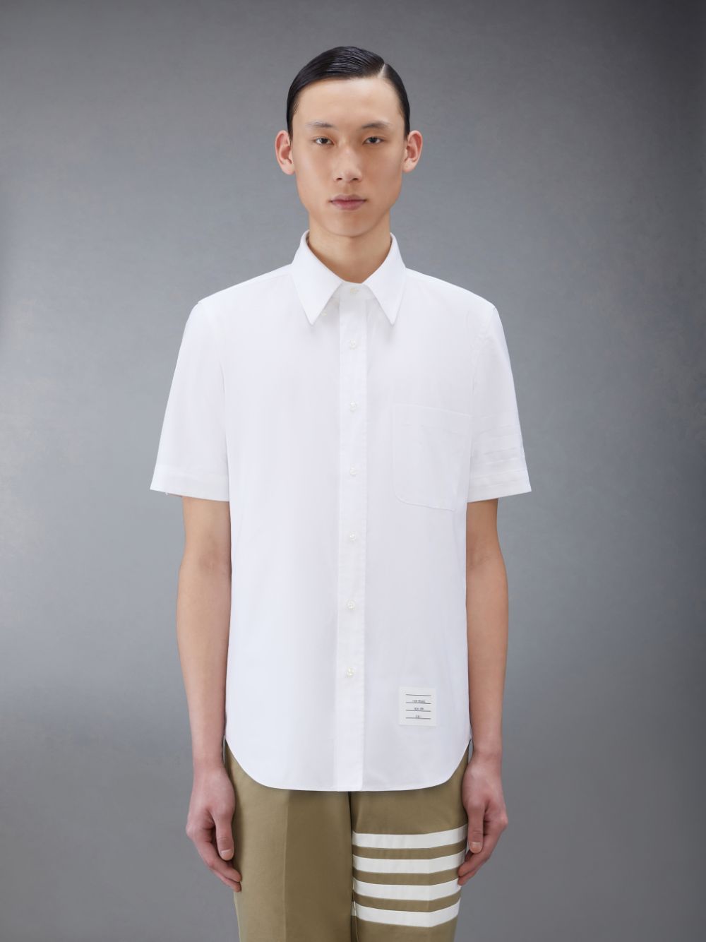 Men Thom Browne Oxford 4-Bar Short Sleeve Shirts White | HEI20A74190