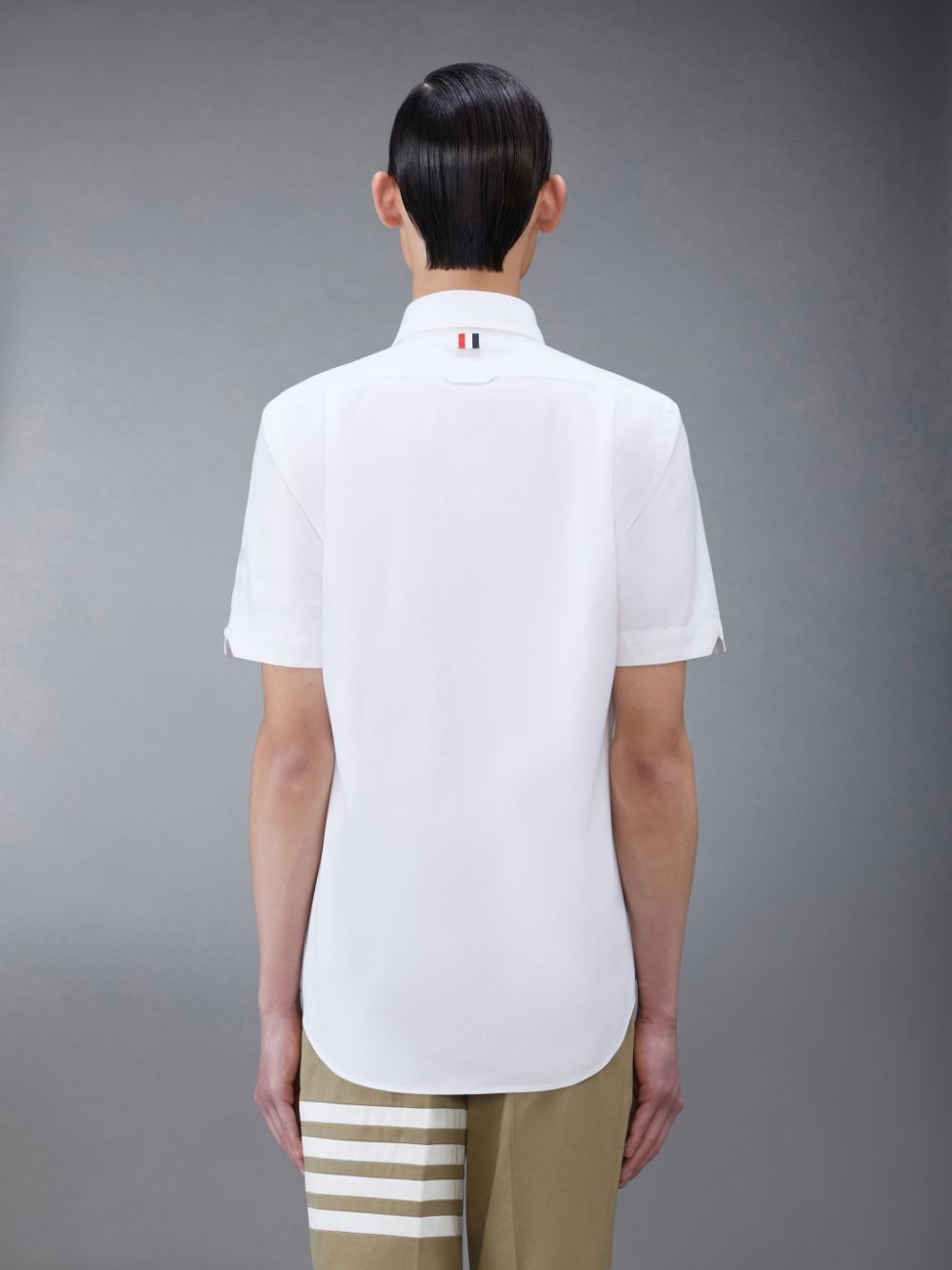 Men Thom Browne Oxford 4-Bar Short Sleeve Shirts White | HEI20A74190