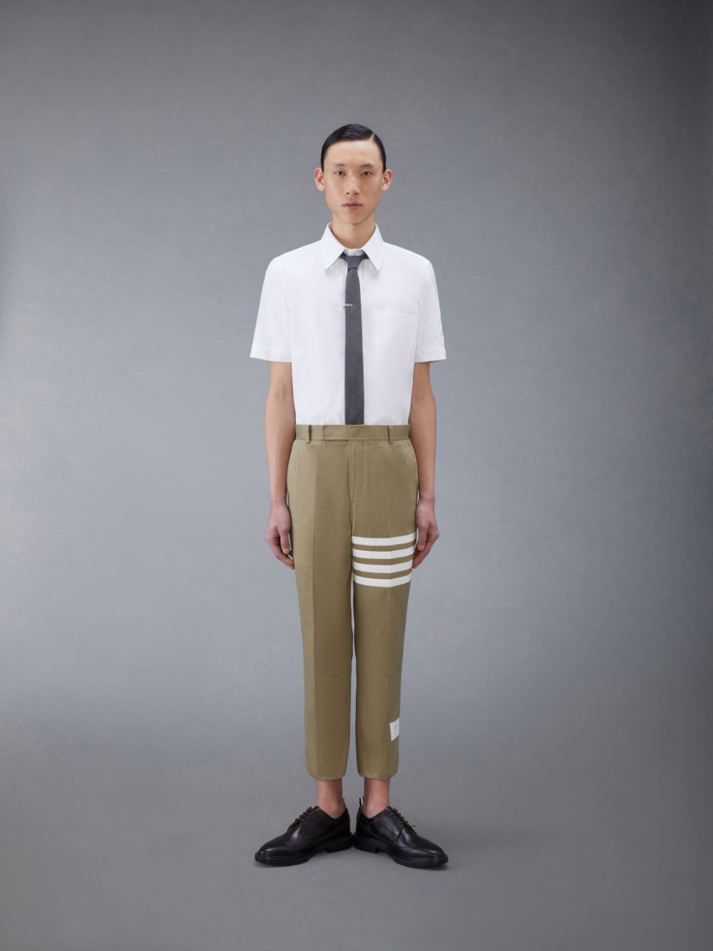 Men Thom Browne Oxford 4-Bar Short Sleeve Shirts White | HEI20A74190