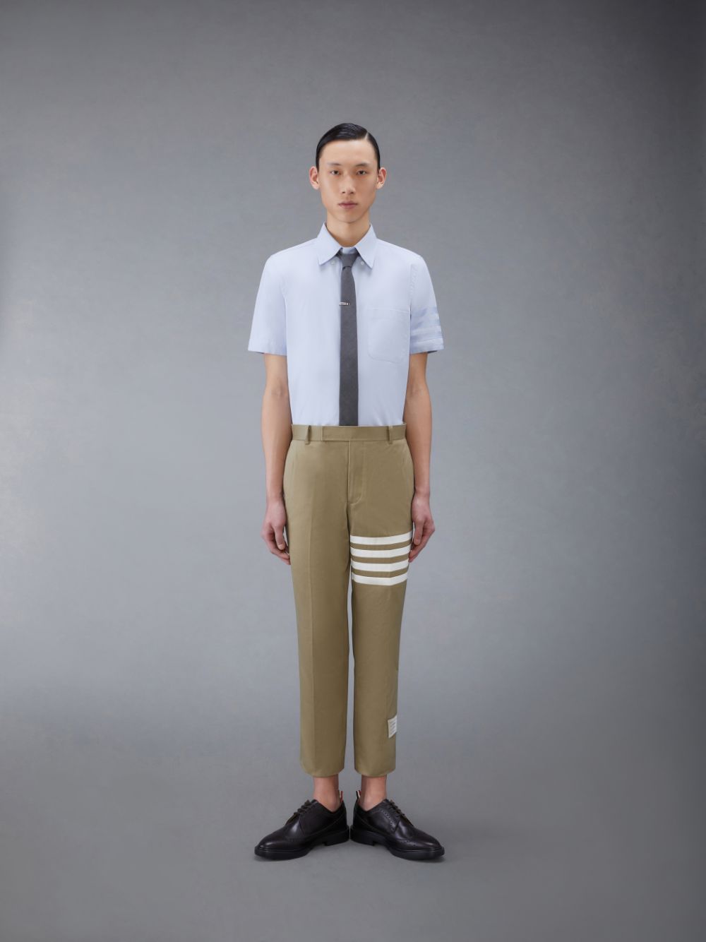 Men Thom Browne Oxford 4-Bar Short Sleeve Shirts Blue | UUI18D22898