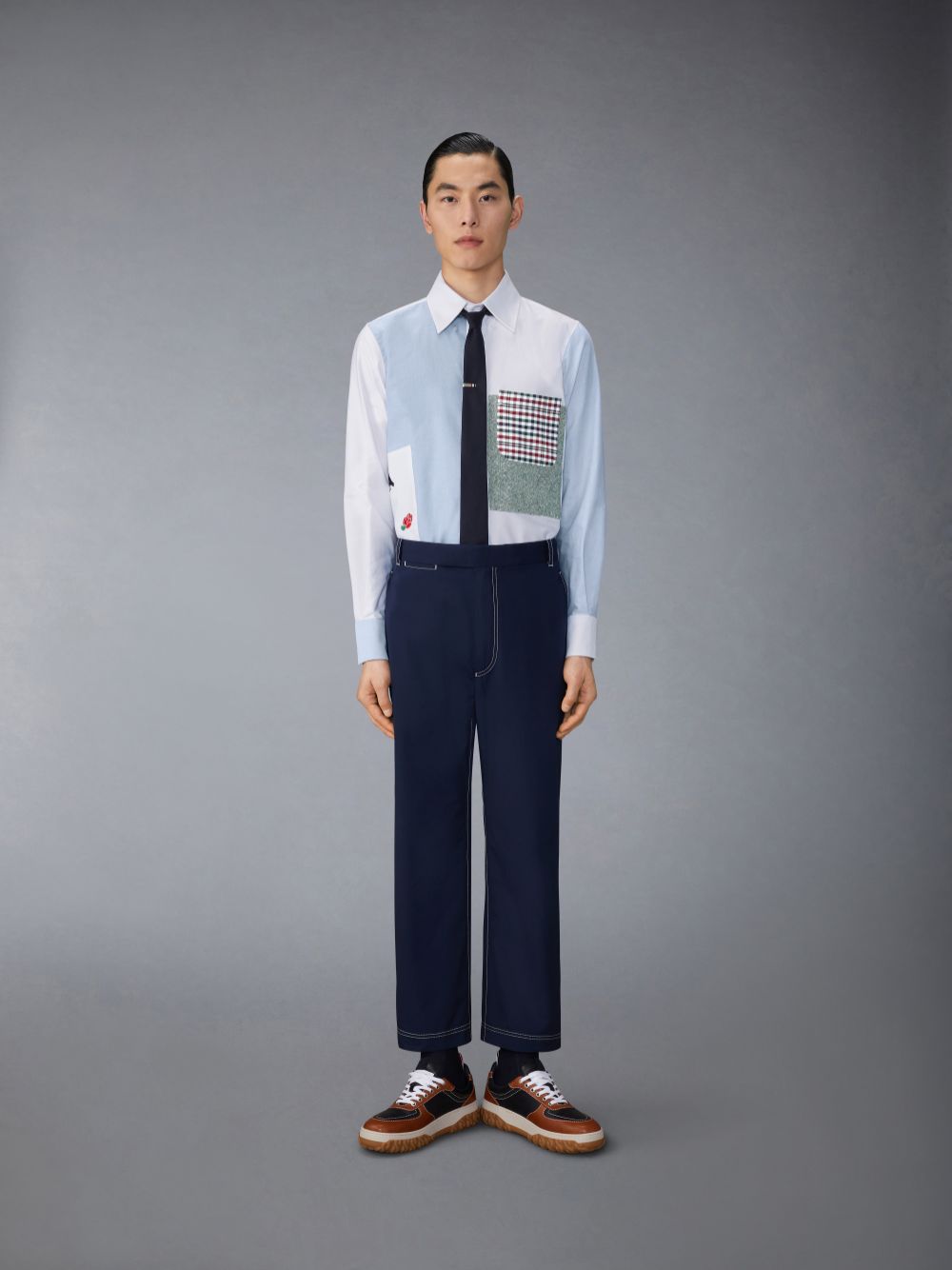 Men Thom Browne Oxford Rose and Raven Patch Shirts Blue | NNL83T99676