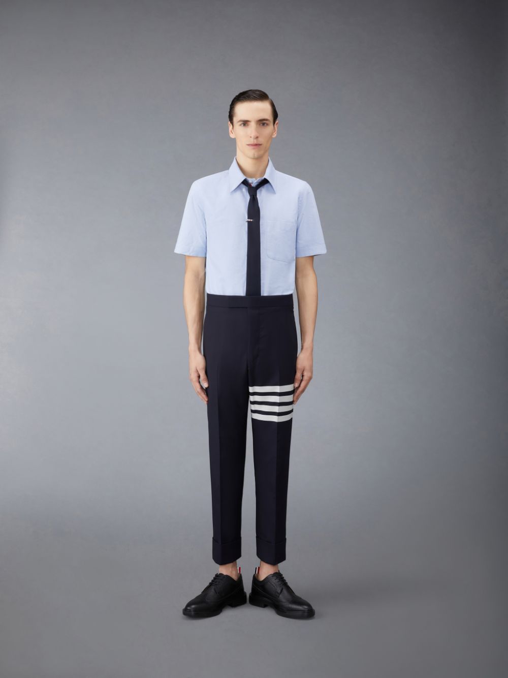Men Thom Browne Oxford Short Sleeve Shirts Blue | CUO00J78515