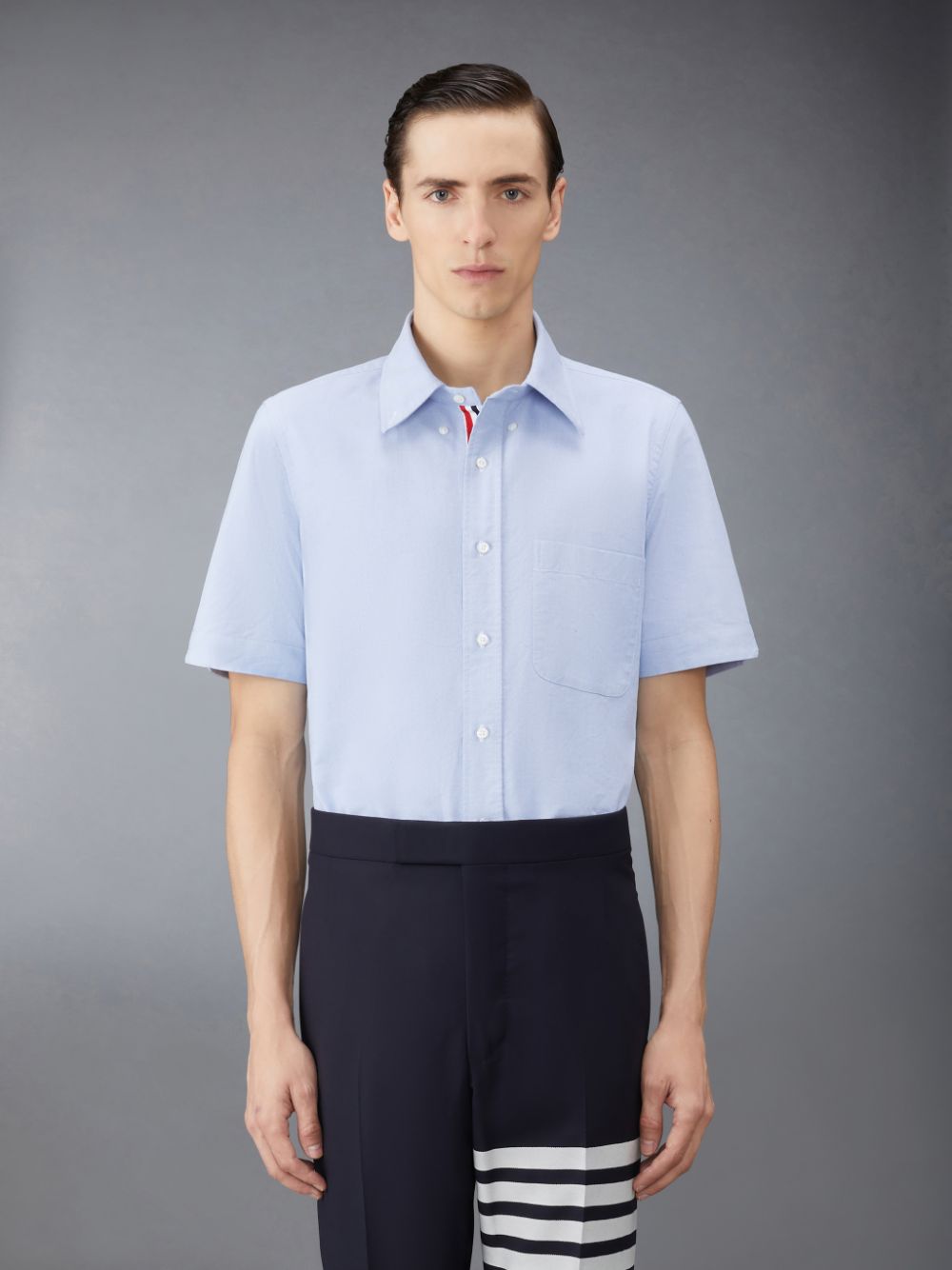 Men Thom Browne Oxford Short Sleeve Shirts Blue | CUO00J78515