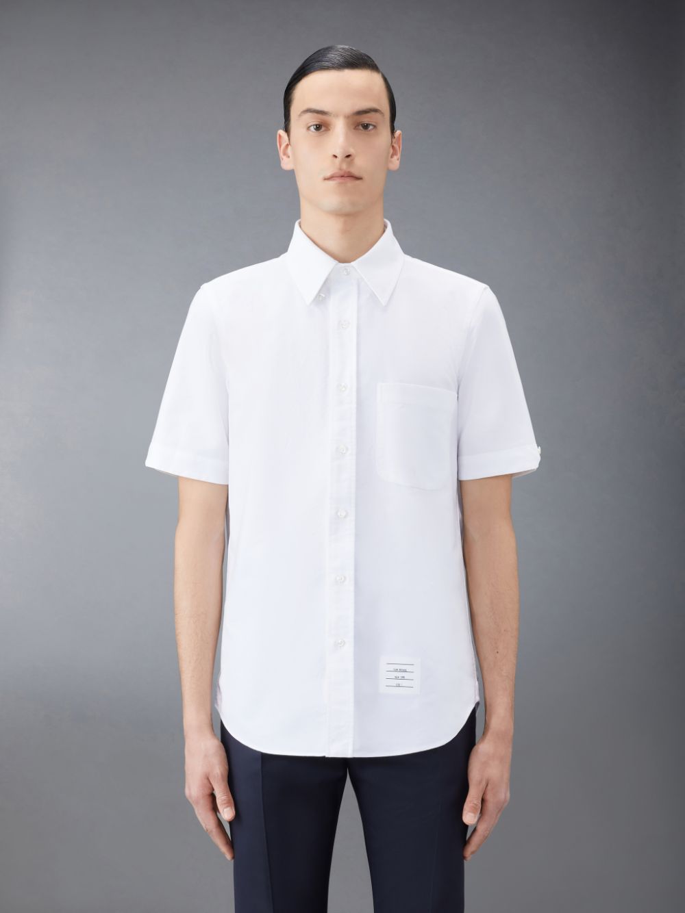 Men Thom Browne Oxford Short Sleeve Shirts White | RFF22E63423