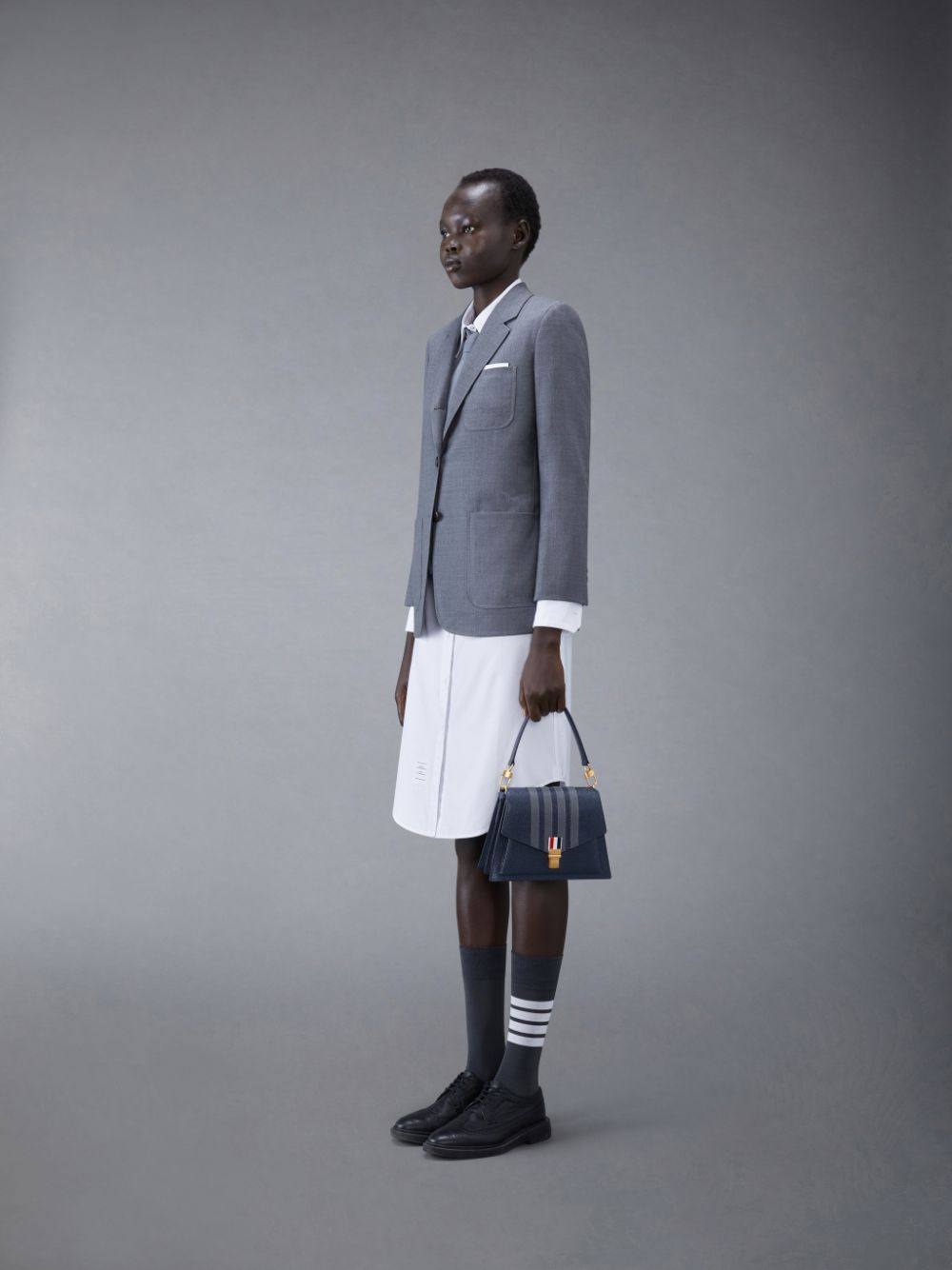 Men Thom Browne Pebble Grain Leather 4-Bar Trapeze Tote Bags Blue | HNG68V41749