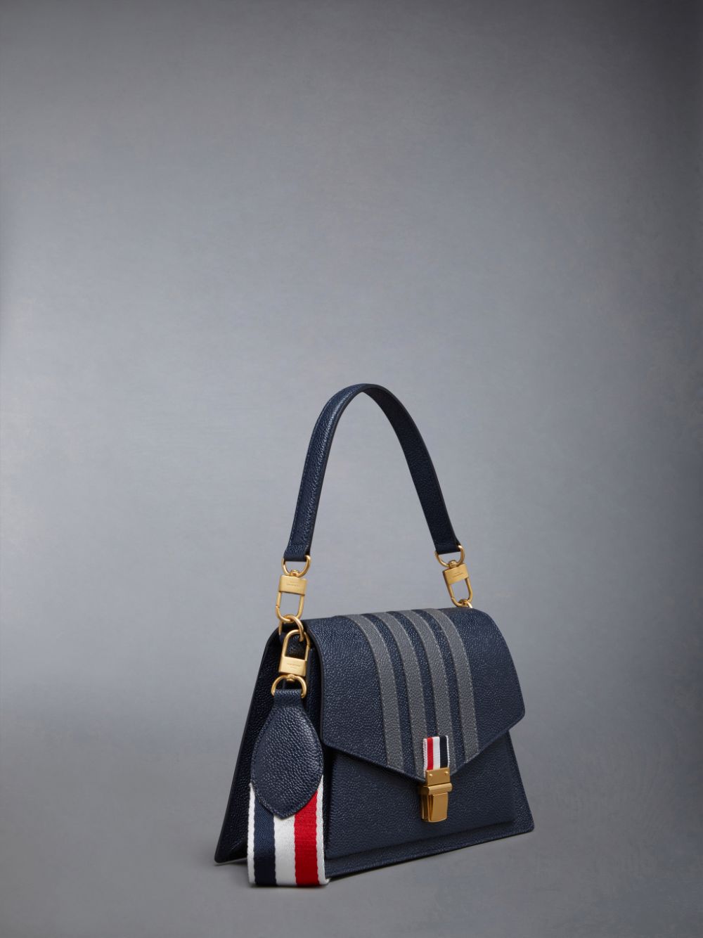 Men Thom Browne Pebble Grain Leather 4-Bar Trapeze Tote Bags Blue | HNG68V41749