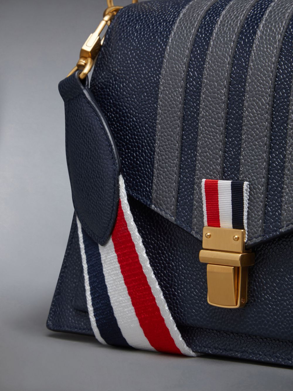 Men Thom Browne Pebble Grain Leather 4-Bar Trapeze Tote Bags Blue | HNG68V41749