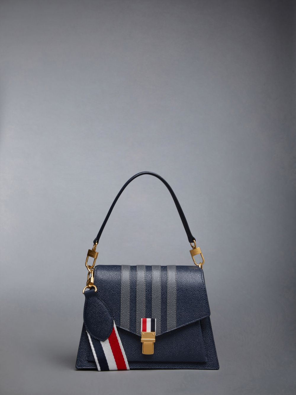 Men Thom Browne Pebble Grain Leather 4-Bar Trapeze Tote Bags Blue | HNG68V41749