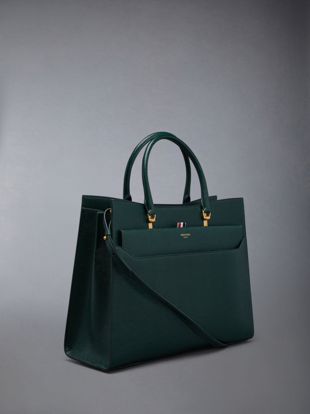 Men Thom Browne Pebble Grain Leather Large Duet Tote Bags Green | ZCA15S90260