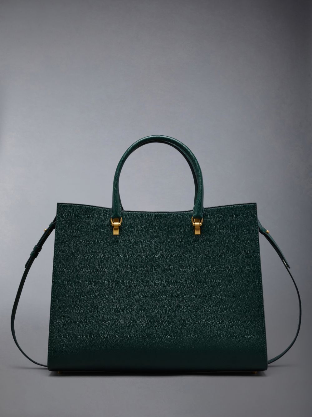 Men Thom Browne Pebble Grain Leather Large Duet Tote Bags Green | ZCA15S90260