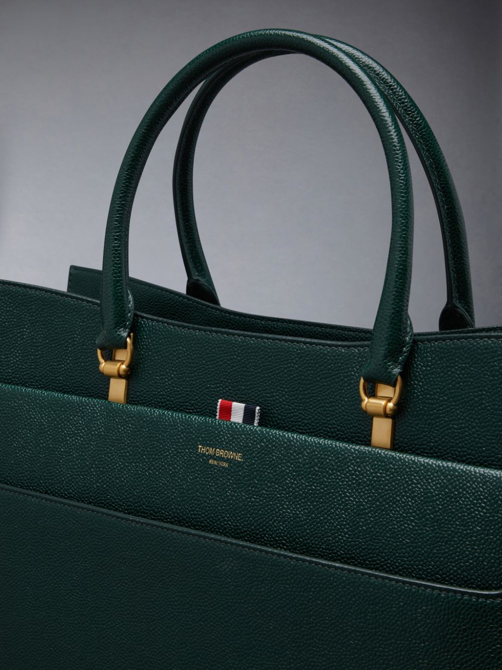 Men Thom Browne Pebble Grain Leather Large Duet Tote Bags Green | ZCA15S90260