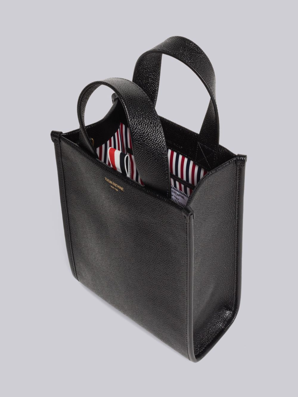 Men Thom Browne Pebble Grain Leather Small Square Tote Bags Black | GIO40Q17435