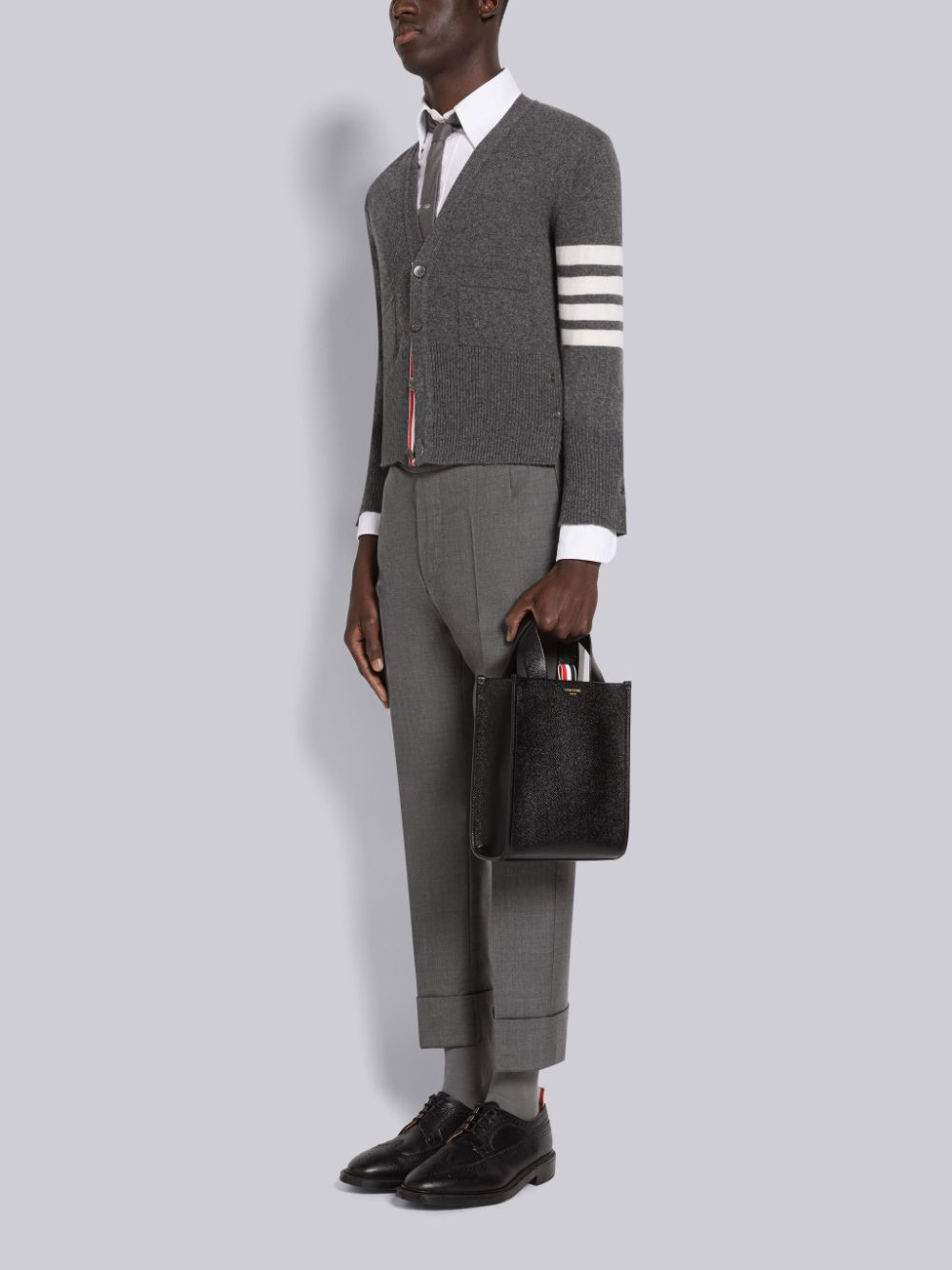 Men Thom Browne Pebble Grain Leather Small Square Tote Bags Black | GIO40Q17435