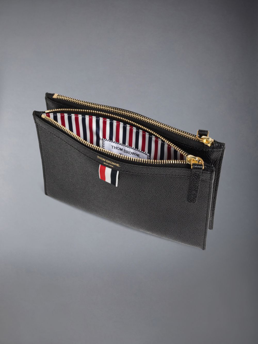Men Thom Browne Pebble Grain Leather Small Document Holder Crossbody Bags Black | HLW88P22116