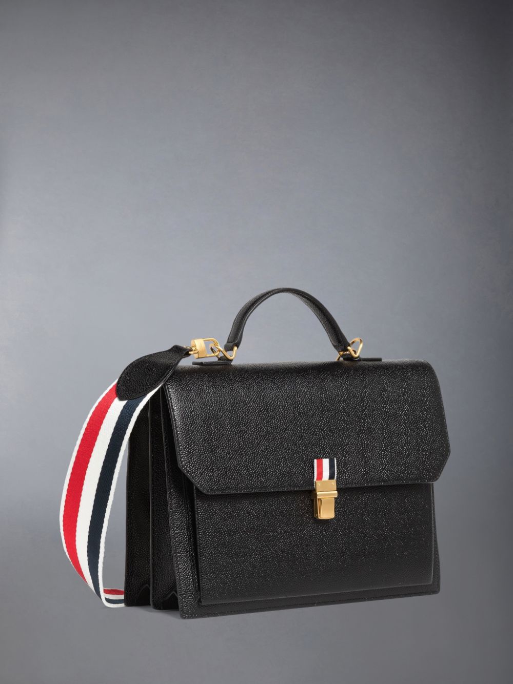 Men Thom Browne Pebble Grain Leather Top Handle School Tote Bags Black | WXC73Y19744