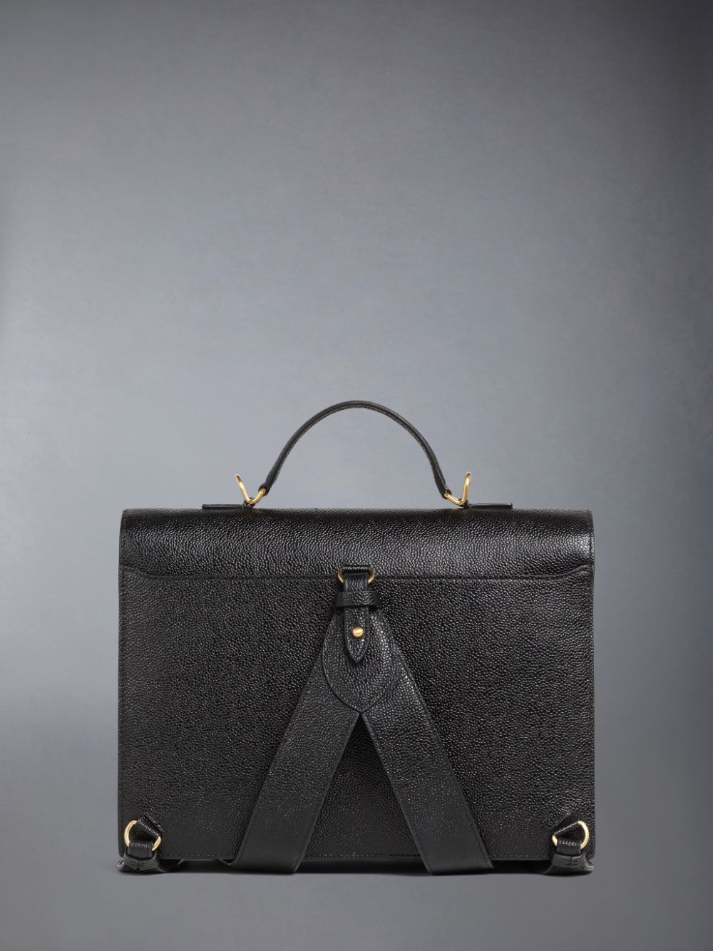 Men Thom Browne Pebble Grain Leather Top Handle School Tote Bags Black | WXC73Y19744