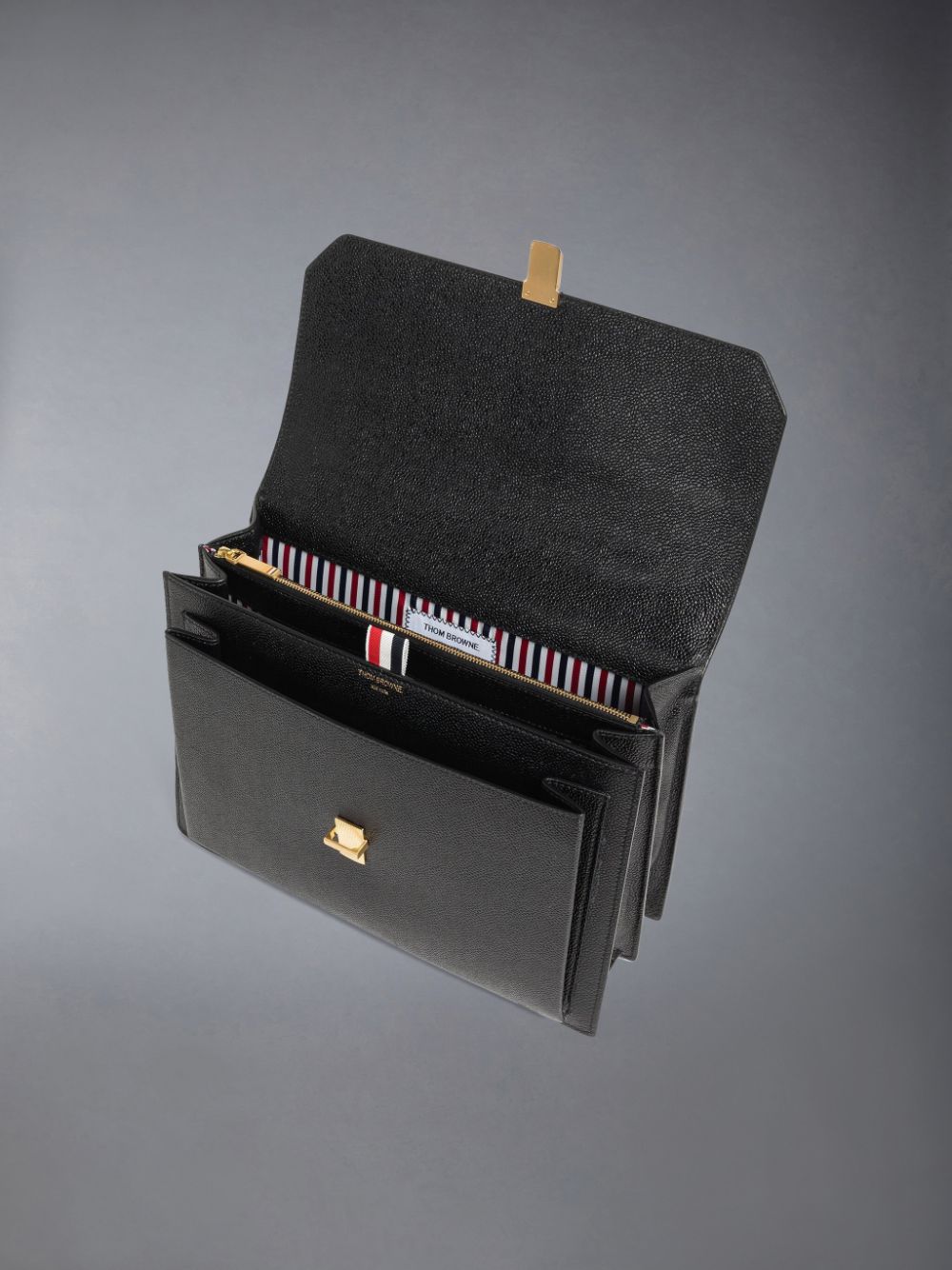 Men Thom Browne Pebble Grain Leather Top Handle School Tote Bags Black | WXC73Y19744