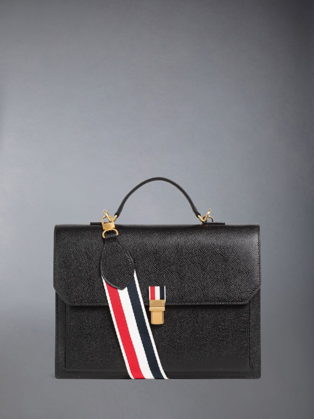 Men Thom Browne Pebble Grain Leather Top Handle School Tote Bags Black | WXC73Y19744