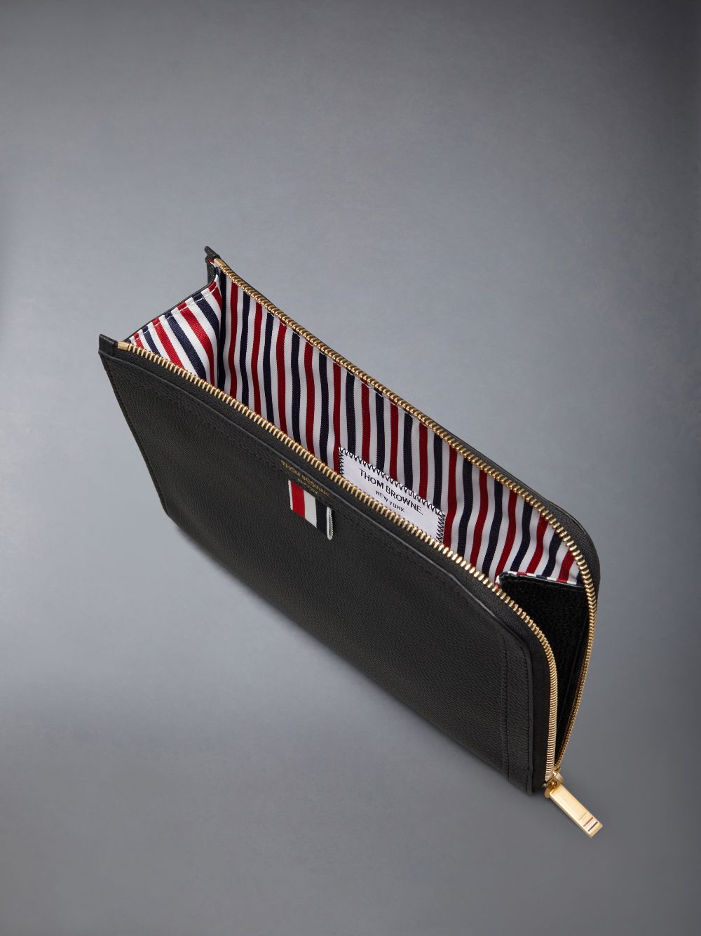 Men Thom Browne Pebble Grain Mini Gusset Folio Clutch Bags Black | GRE55O23381