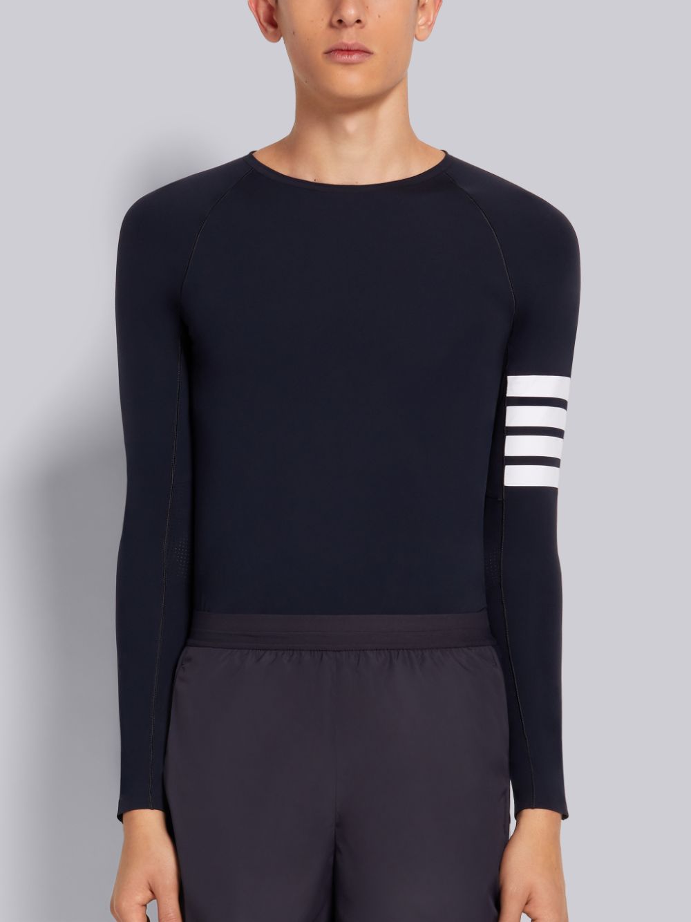 Men Thom Browne Piece-dyed Interlock 4-Bar Compression T Shirts Navy | VNB44B21257
