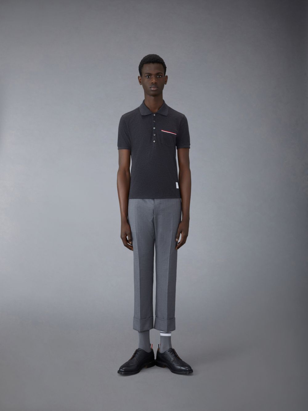 Men Thom Browne Pique Pocket Polo Shirt Grey | EVX36I32472