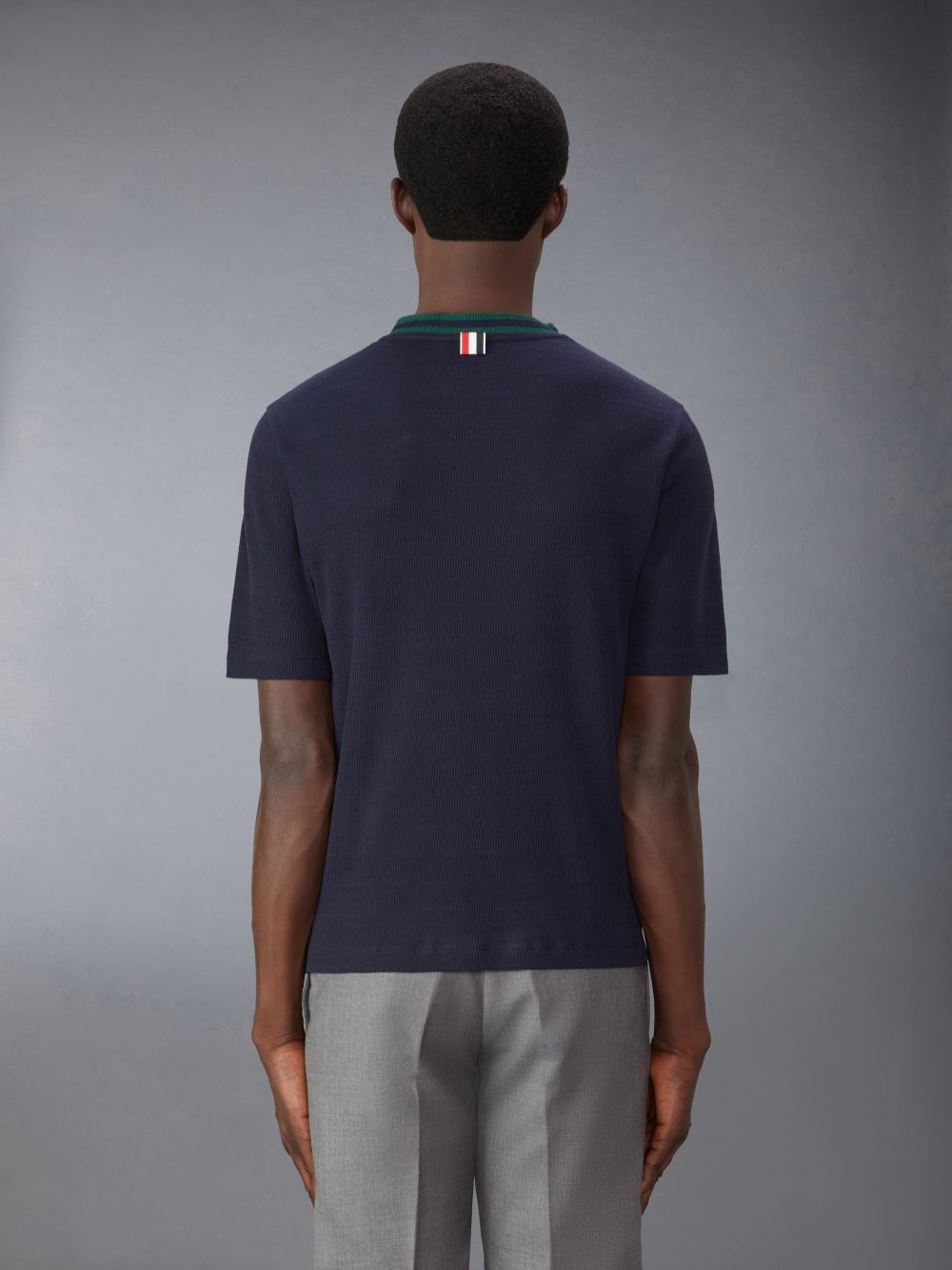Men Thom Browne Pointelle Cotton T Shirts Blue | HYO53E78708