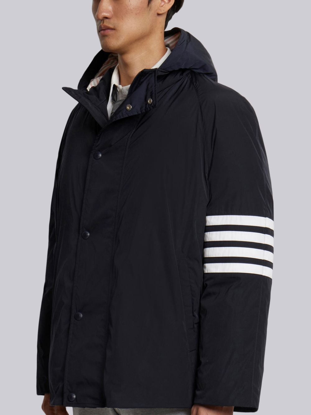 Men Thom Browne Poly Twill 4-bar Sideline Football Parka Navy | VYI36H12353