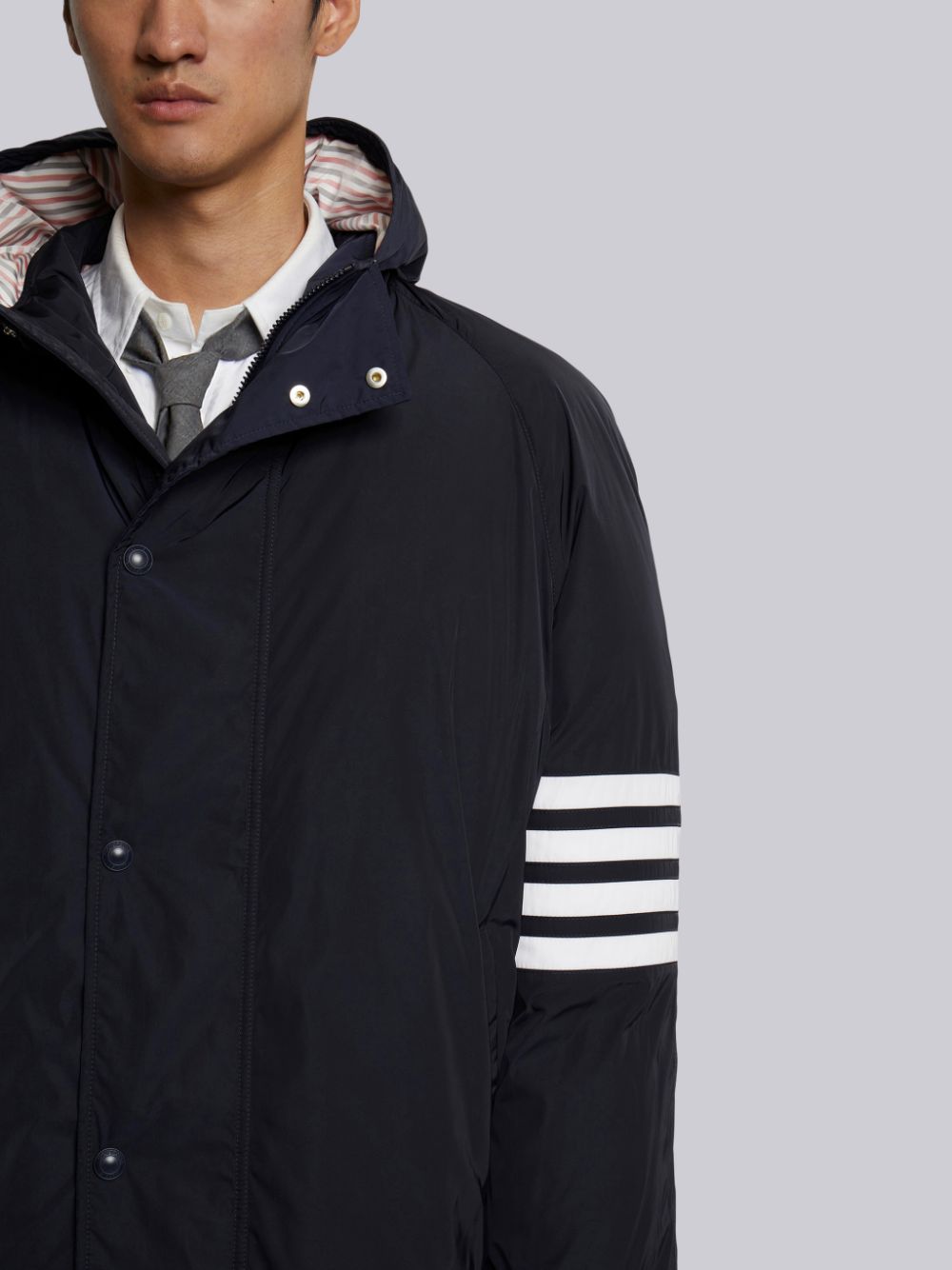 Men Thom Browne Poly Twill 4-bar Sideline Football Parka Navy | VYI36H12353