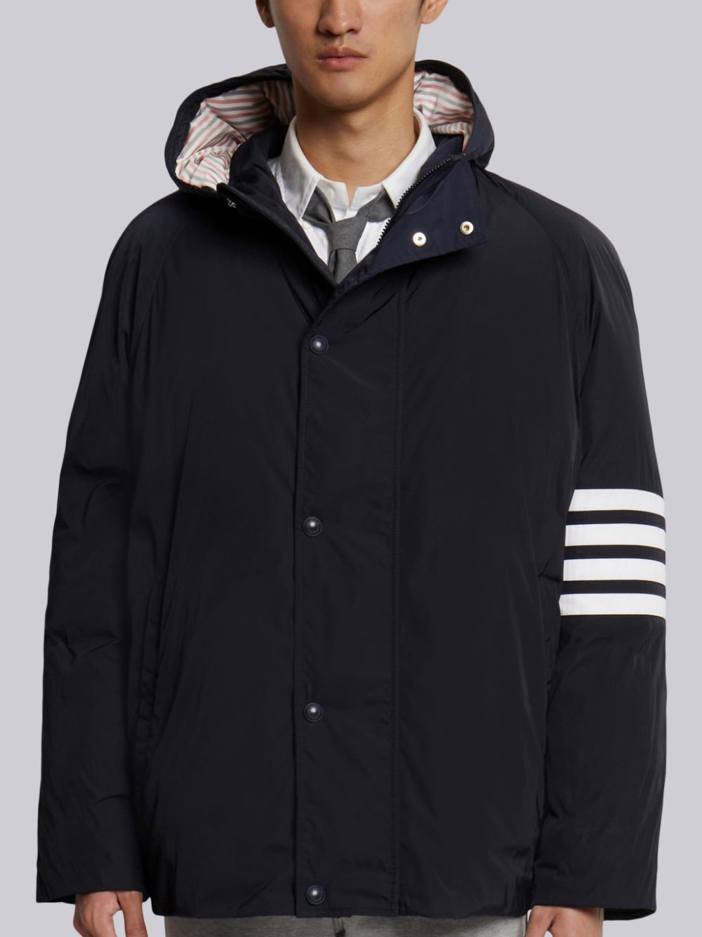 Men Thom Browne Poly Twill 4-bar Sideline Football Parka Navy | VYI36H12353