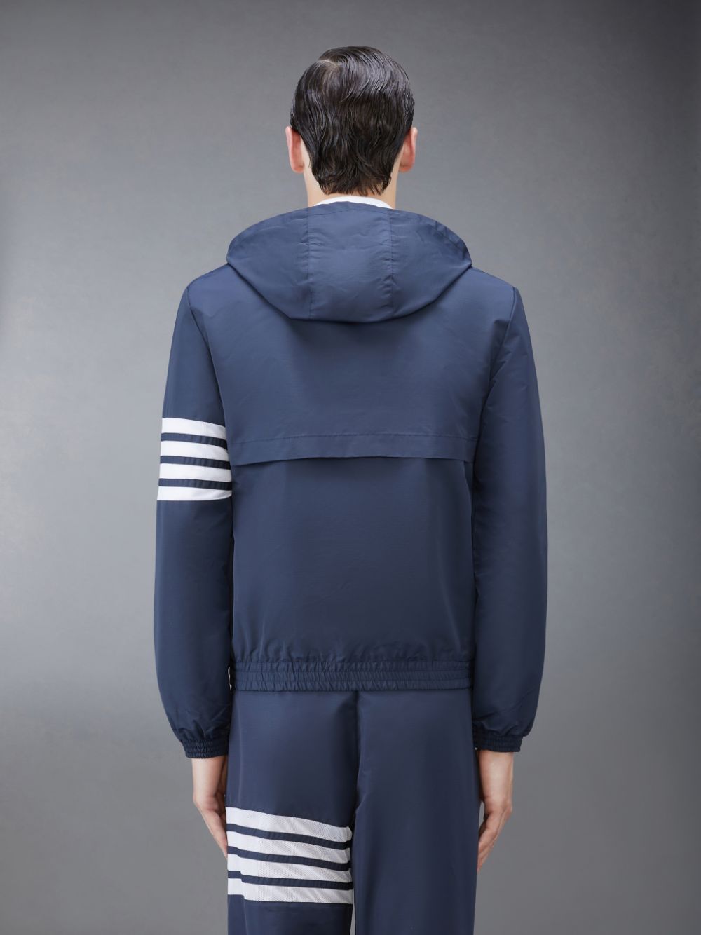 Men Thom Browne Ripstop Mesh 4-Bar Hooded Jackets Blue | NYZ24D80589