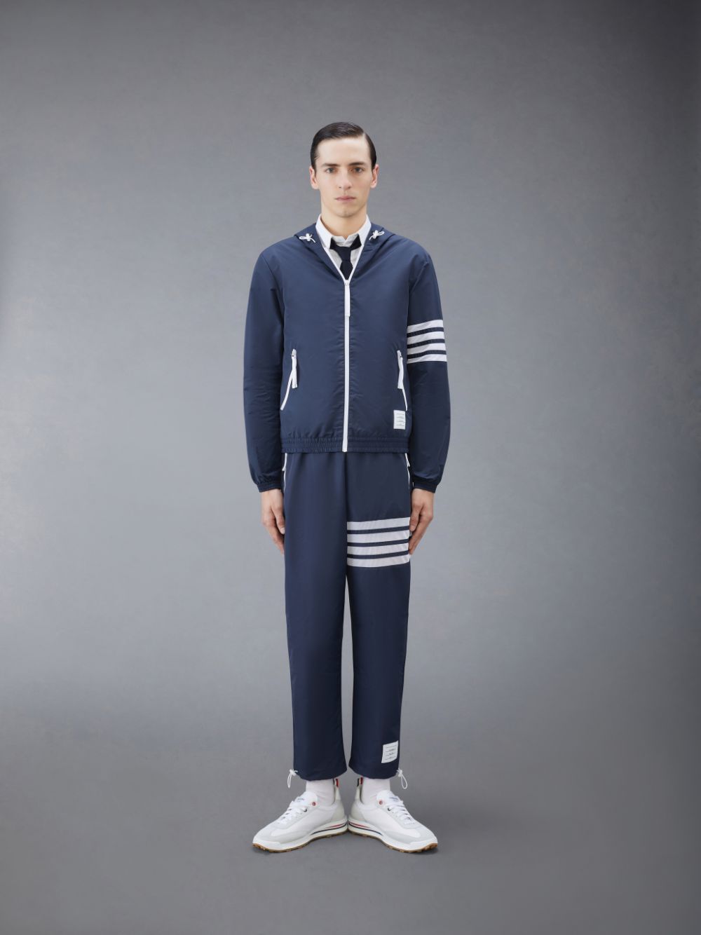Men Thom Browne Ripstop Mesh 4-Bar Hooded Jackets Blue | NYZ24D80589
