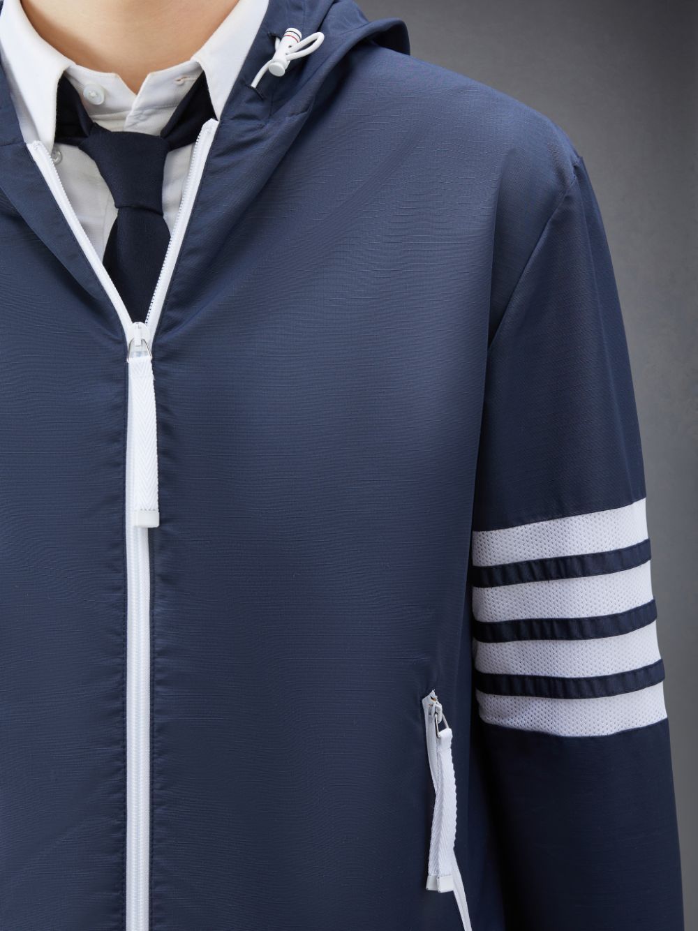 Men Thom Browne Ripstop Mesh 4-Bar Hooded Jackets Blue | NYZ24D80589