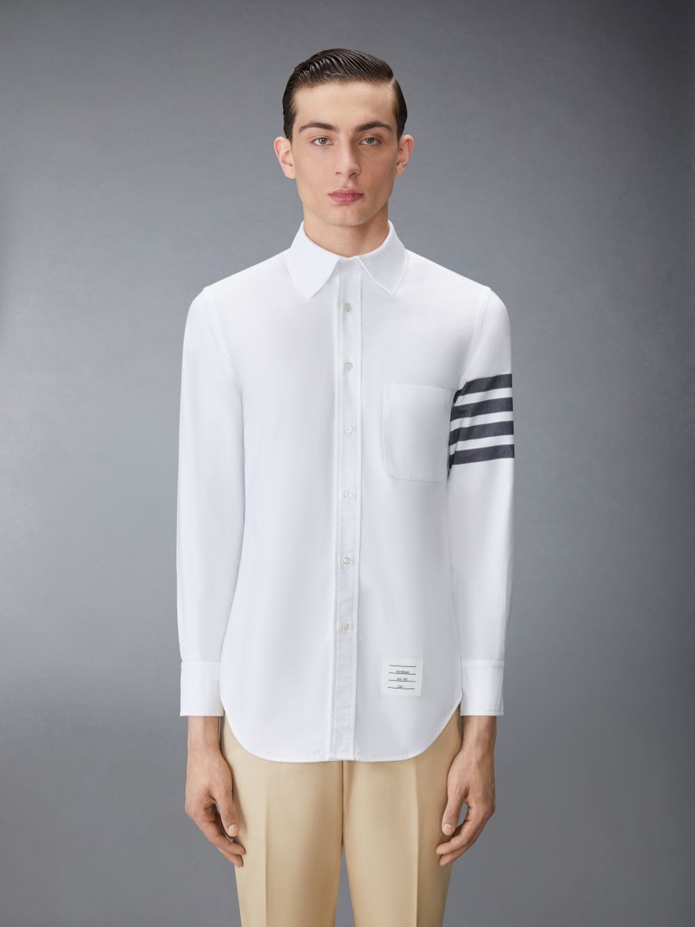 Men Thom Browne SOLID OXFORD 4-BAR POINT COLLAR Shirts White | JAR44L42274