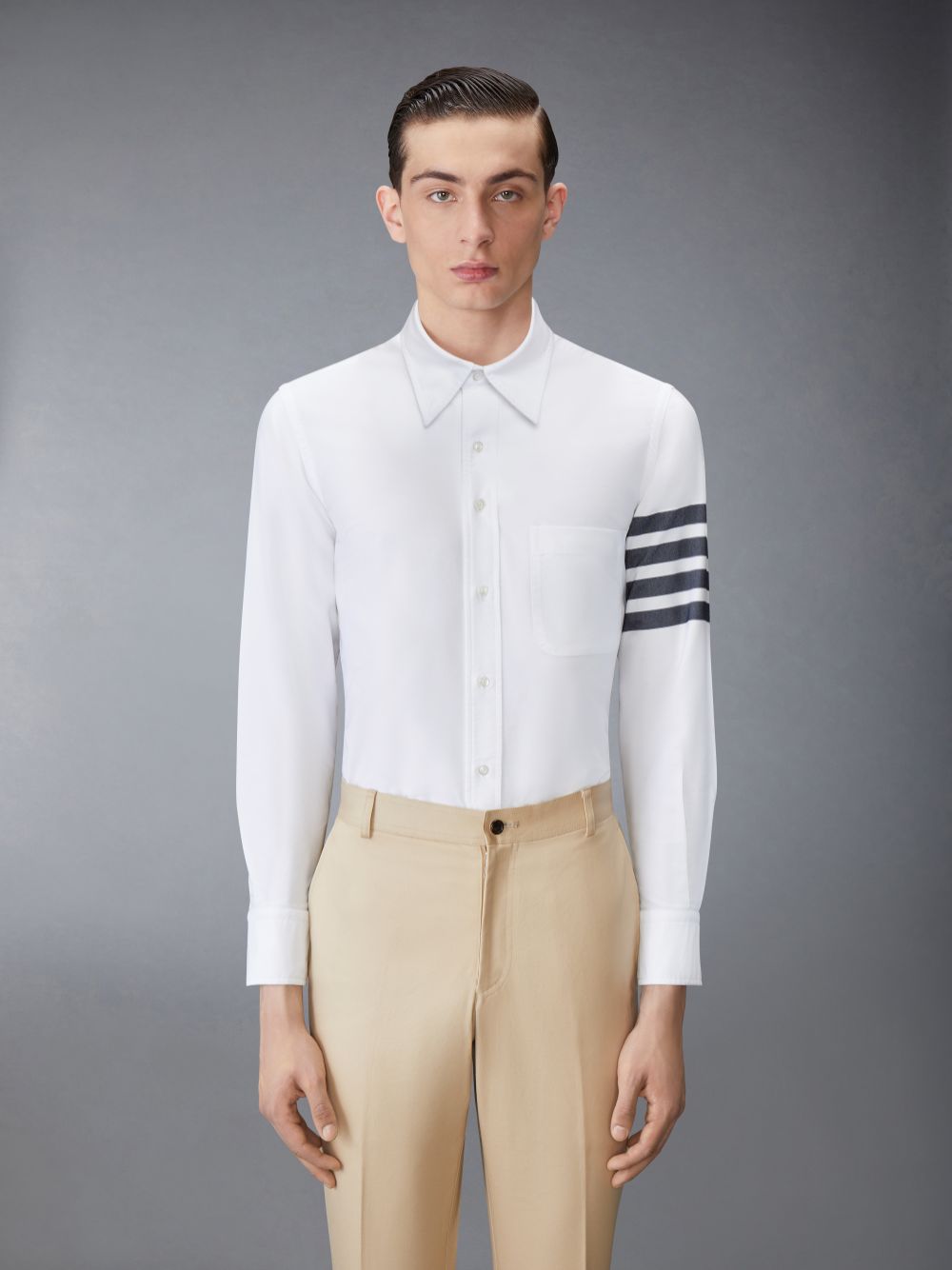 Men Thom Browne SOLID OXFORD 4-BAR POINT COLLAR Shirts White | JAR44L42274
