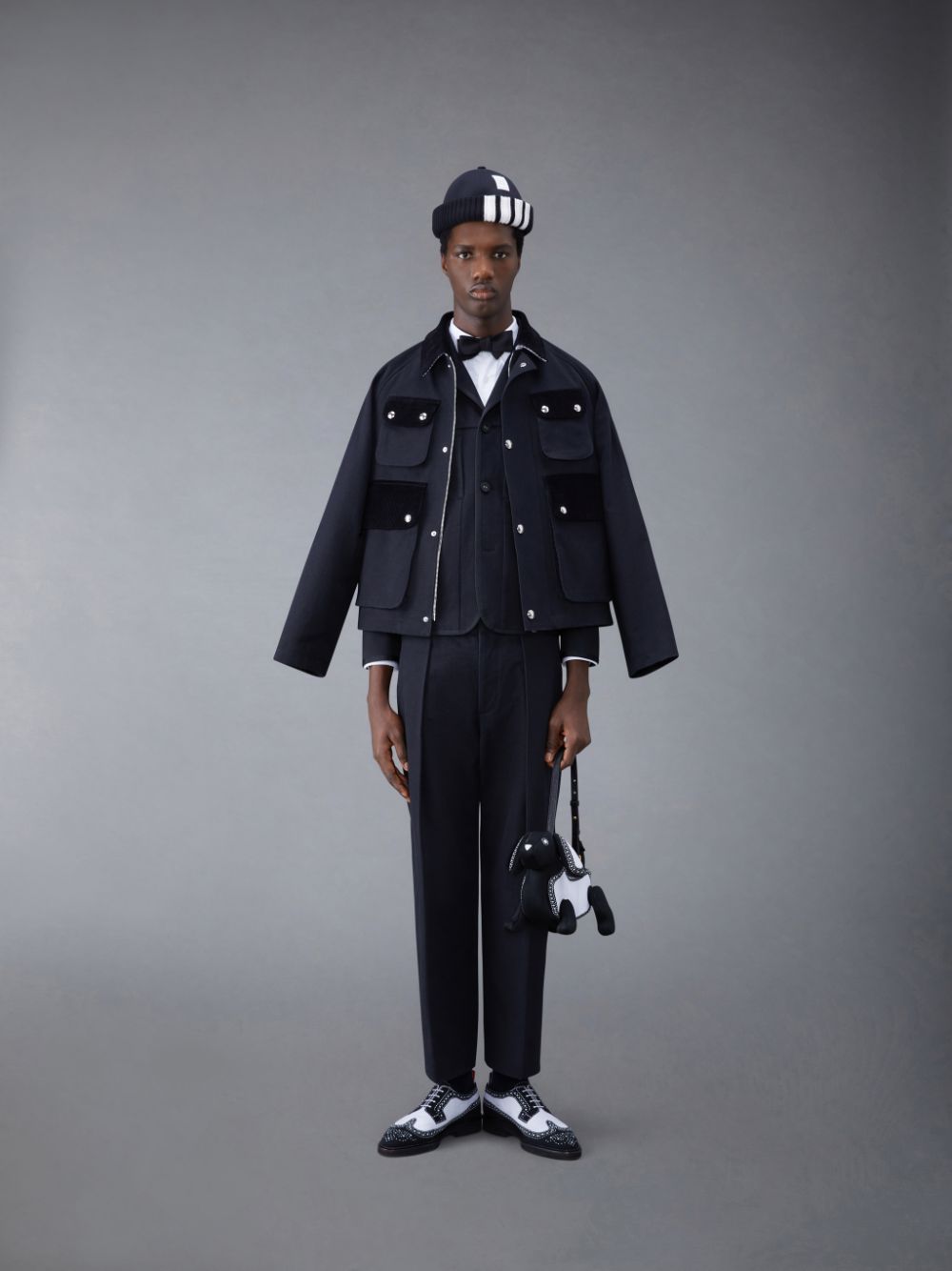 Men Thom Browne Selvedge Denim Cropped Relaxed Field Jackets Black | JRE59U86643
