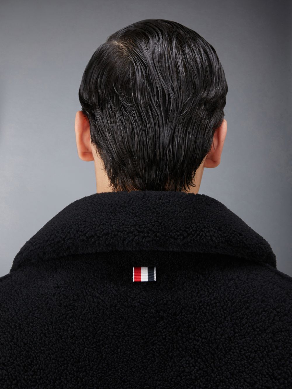 Men Thom Browne Shearling 4-Bar Peacoat Coats Black | RZL72N24475