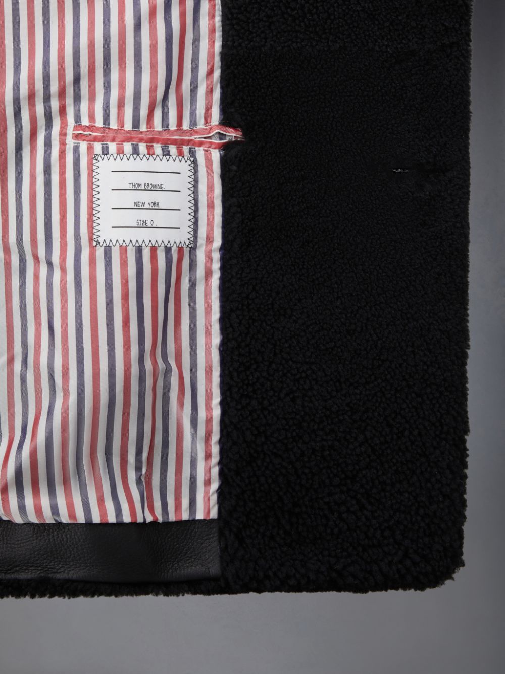 Men Thom Browne Shearling 4-Bar Peacoat Coats Black | RZL72N24475
