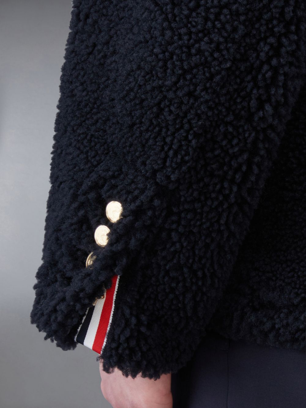 Men Thom Browne Shearling 4-Bar Sack Jackets Blue | CAT19W02626