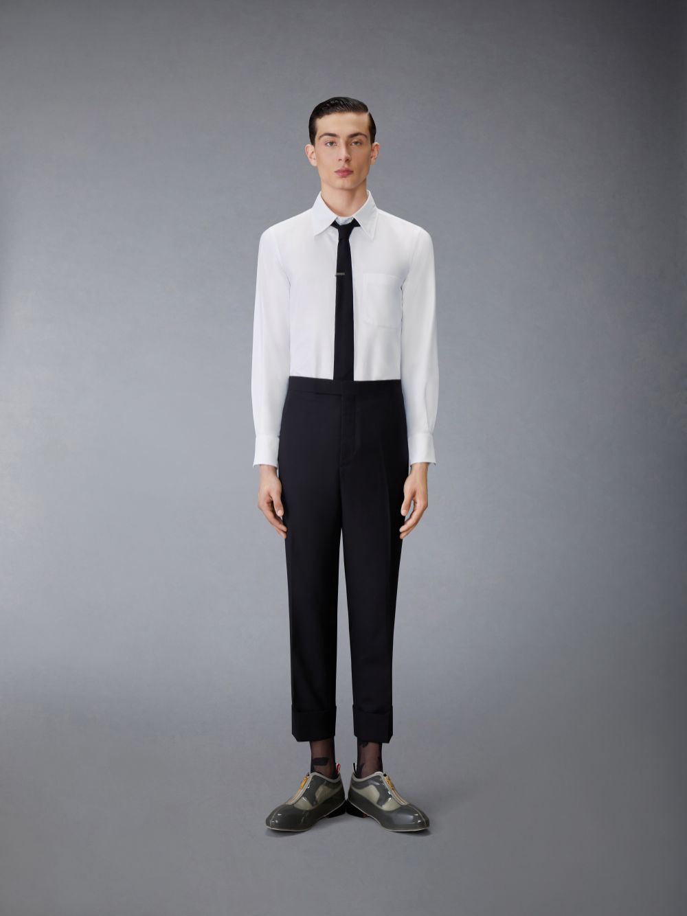 Men Thom Browne Solid Oxford Nevermore Embroidery Shirts White | VJX78D85163