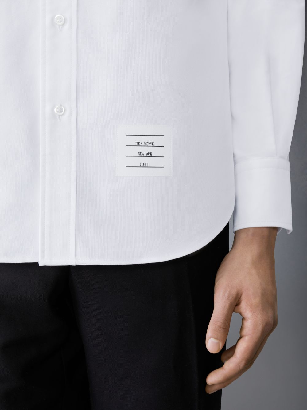 Men Thom Browne Solid Oxford Nevermore Embroidery Shirts White | VJX78D85163