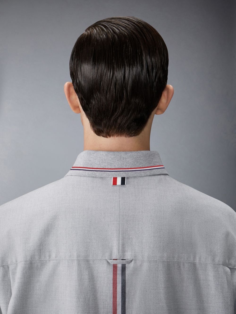 Men Thom Browne Stripe Cotton Flannel Oversized Shirts Grey | DMJ82B54048