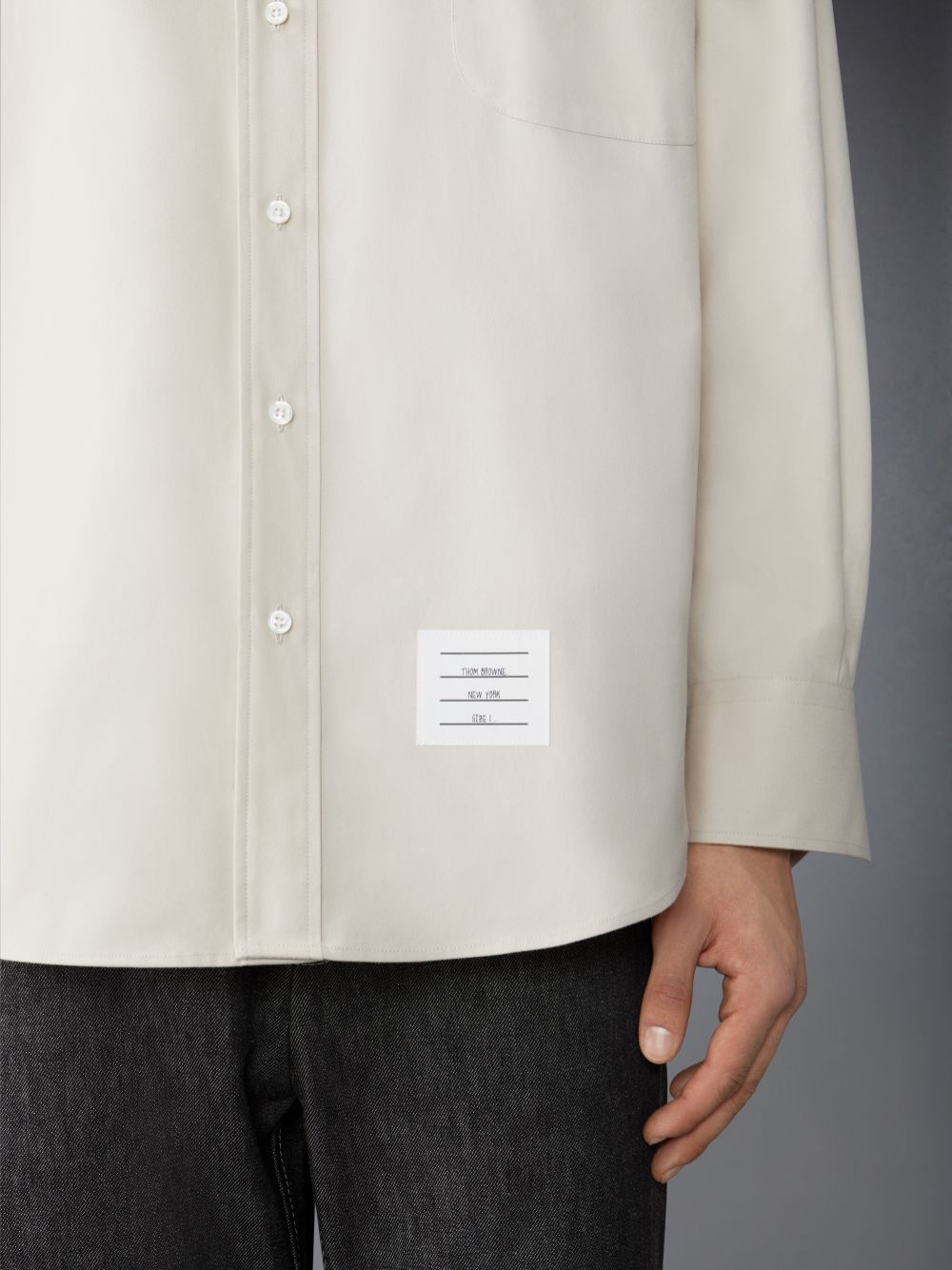 Men Thom Browne Stripe Cotton Flannel Oversized Shirts Beige | ZBM99D16030