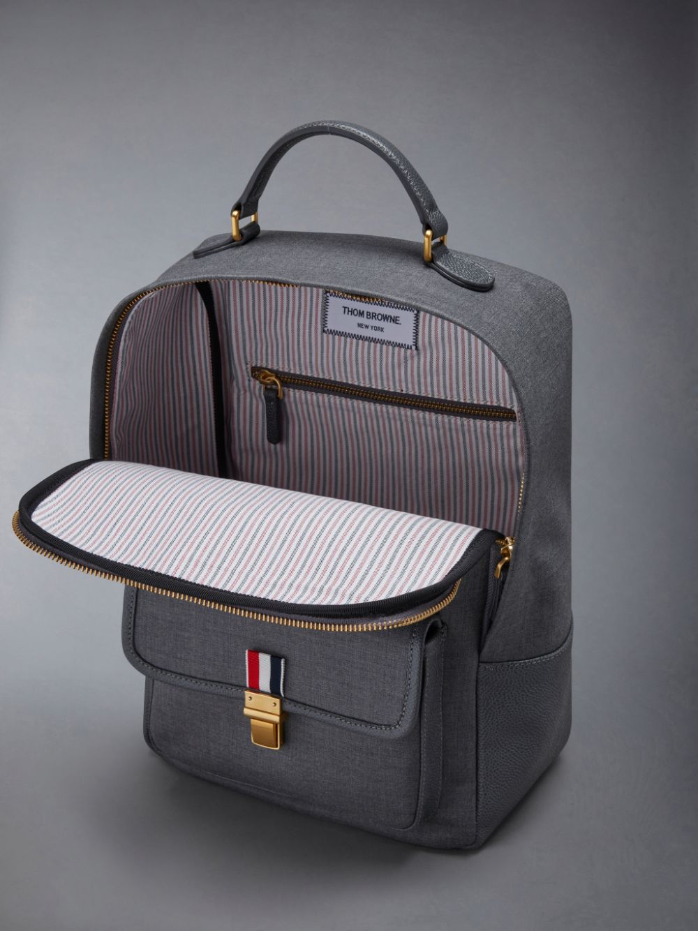 Men Thom Browne Super 120's Twill Front Pocket School Backpacks Grey | ERT94V95128