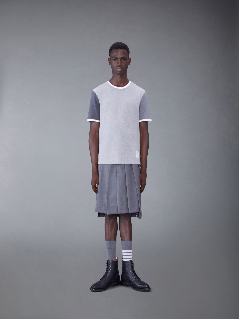 Men Thom Browne Tonal Cotton Jersey Short Sleeve Ringer T Shirts Grey | TOW81J63406