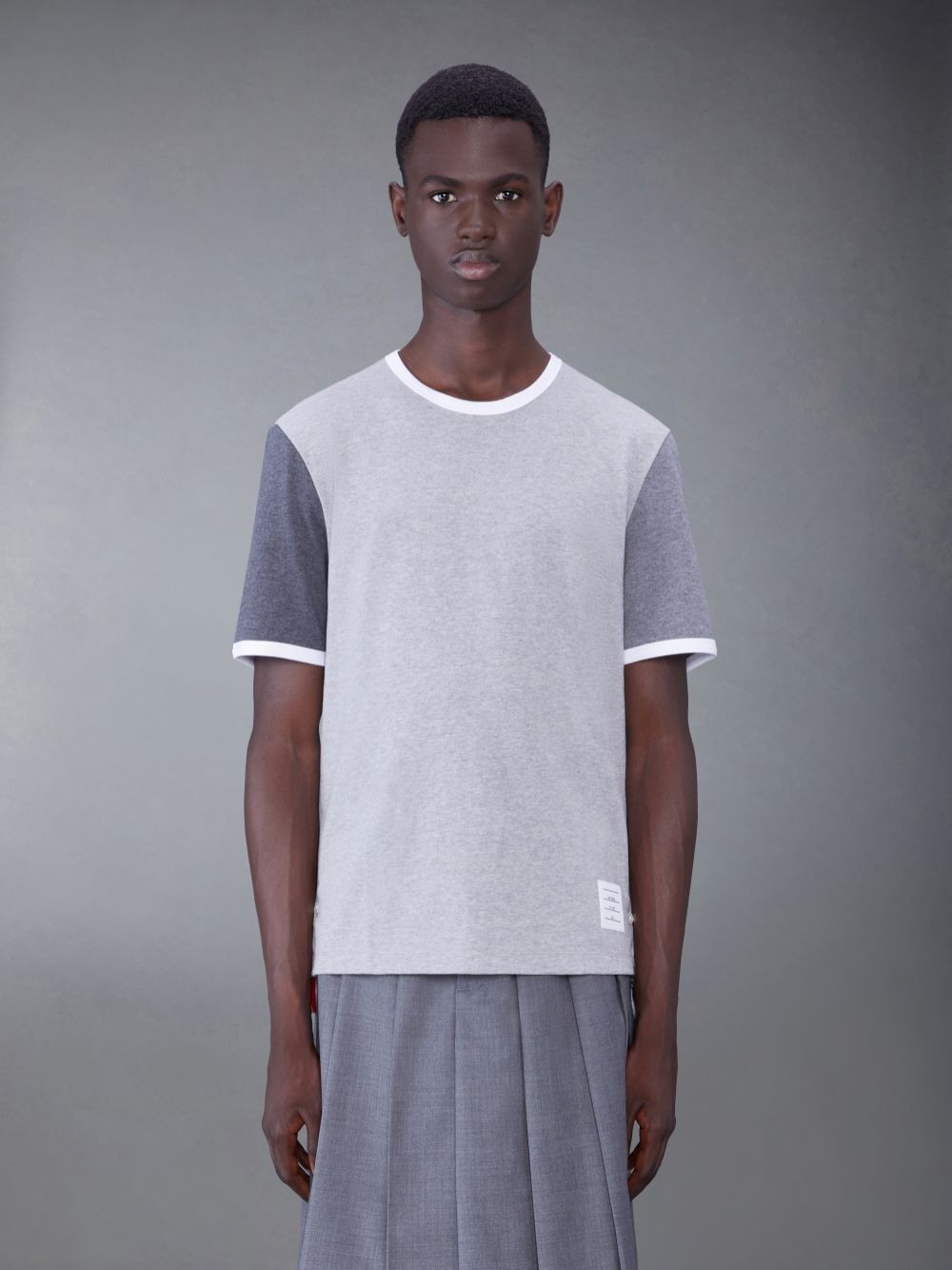 Men Thom Browne Tonal Cotton Jersey Short Sleeve Ringer T Shirts Grey | TOW81J63406
