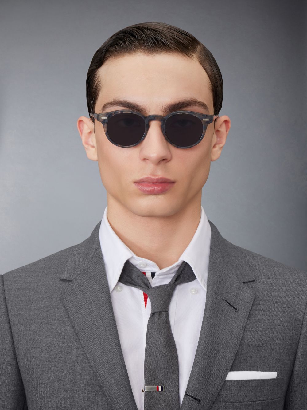 Men Thom Browne Tortoise Acetate Round Sunglasses Grey | BTX73C43050