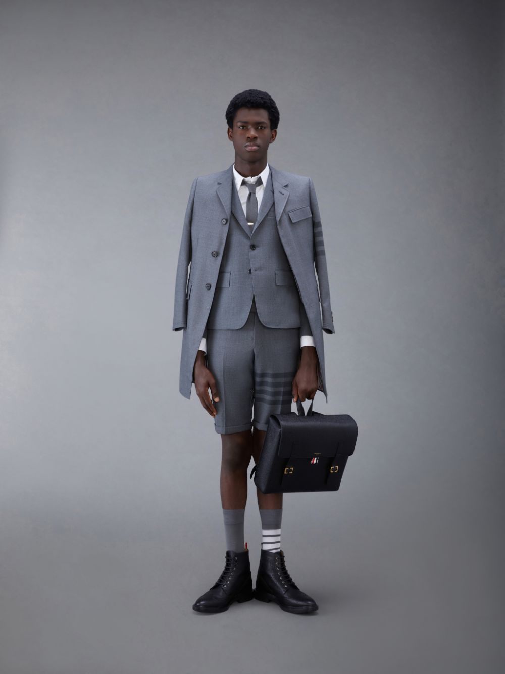 Men Thom Browne Twill School Uniform 4-Bar High Armhole Sport Coats Grey | SBJ37U68081