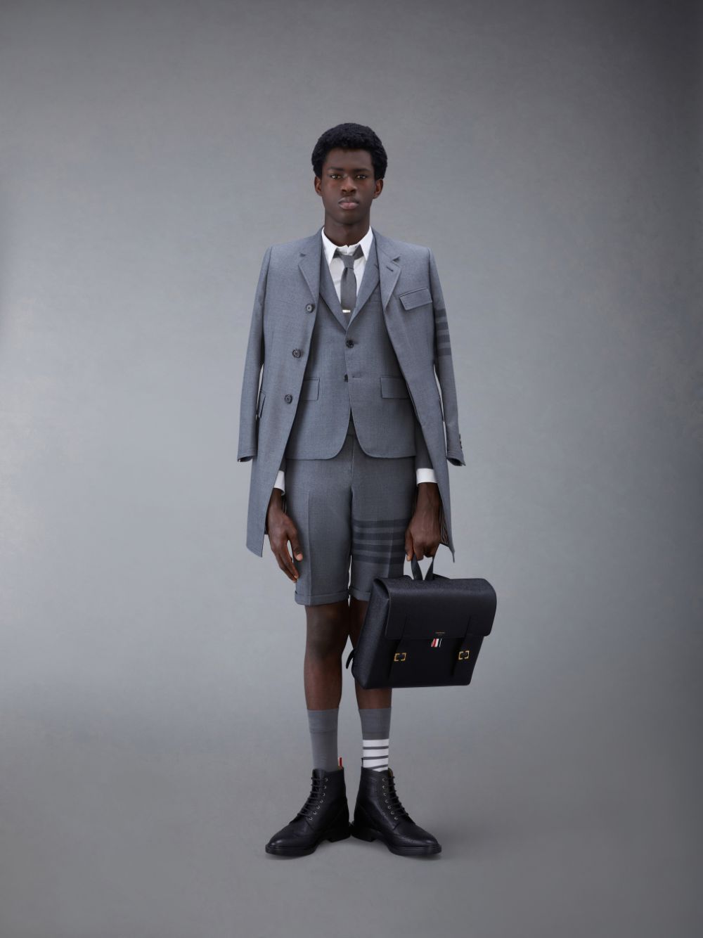 Men Thom Browne Twill School Uniform 4-Bar Low Rise Shorts Grey | SOU05X35744
